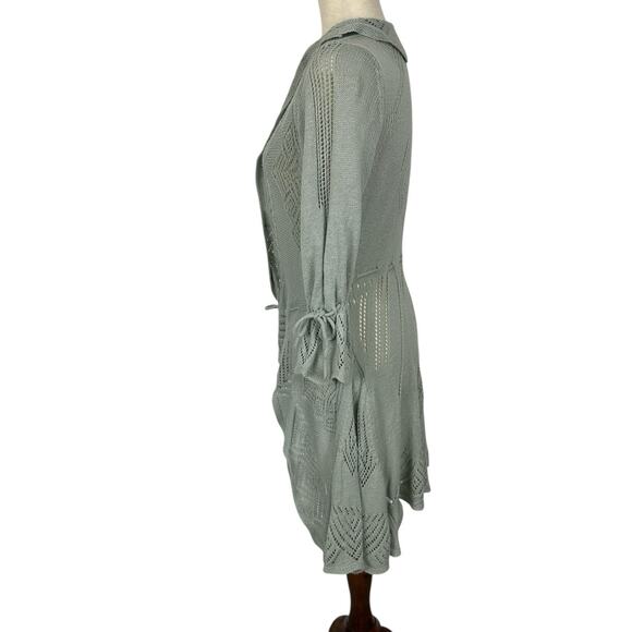 Anthropologie Sparrow Cardigan Sweater Medium Green Cotton Lambswool Knit Boho - Picture 2 of 14